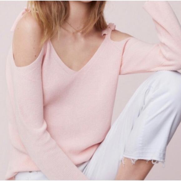 LOFT Sweaters - Loft Pink Cold Tie Shoulder Ribbed Sweater Top S Small Ann Taylor